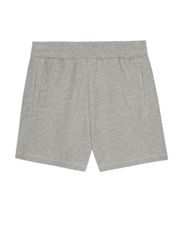 The Victory Short in Varsity Grey by THE GREAT. SU25 CORE KNITS features an elastic waistband and two side pockets—ideal for performance wear.