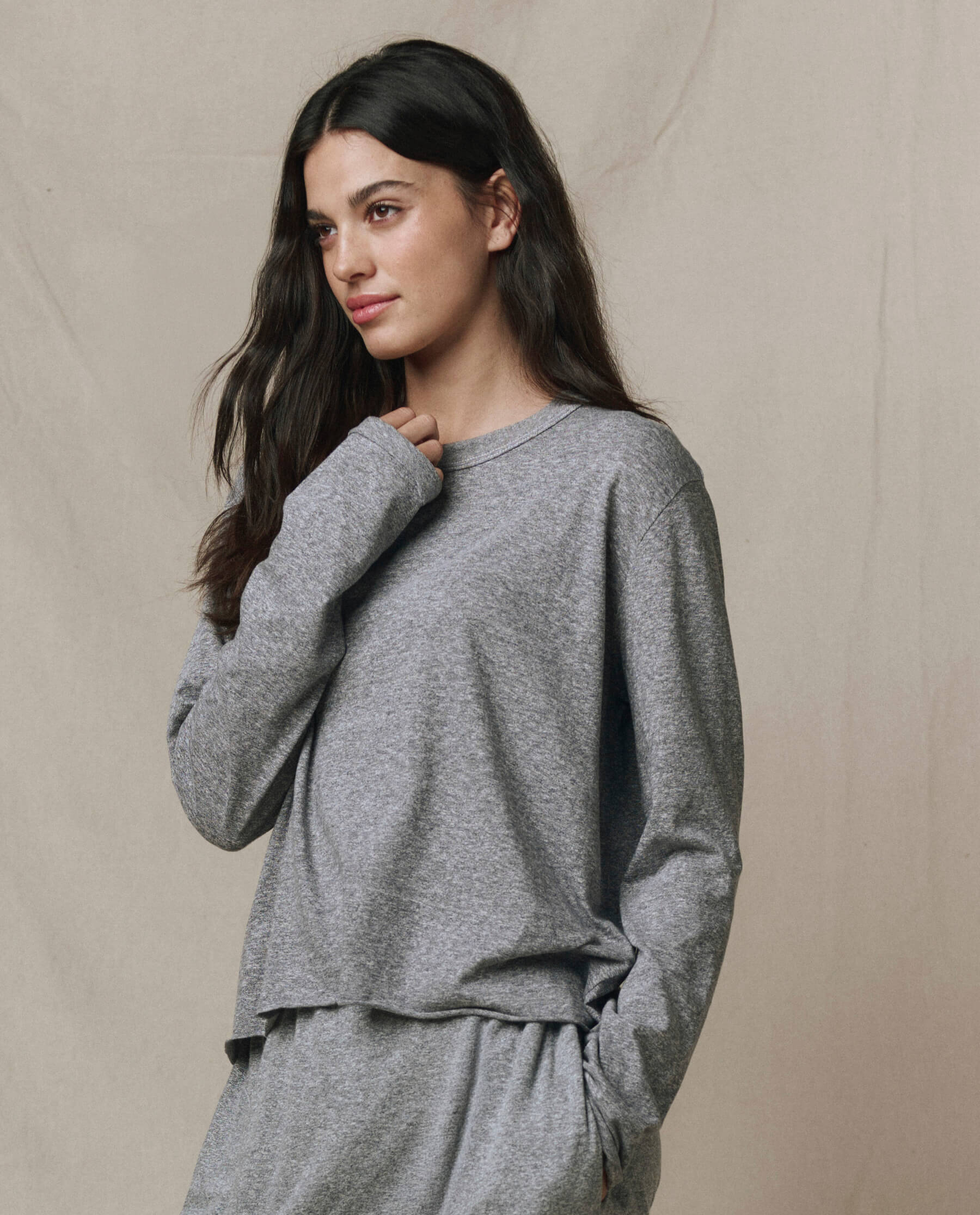 FITTED Ribbed Long Sleeve Tee for Tall Women in Grey Mix FITTED Ribbed Long Sleeve Tee for Tall Women in Grey Mix