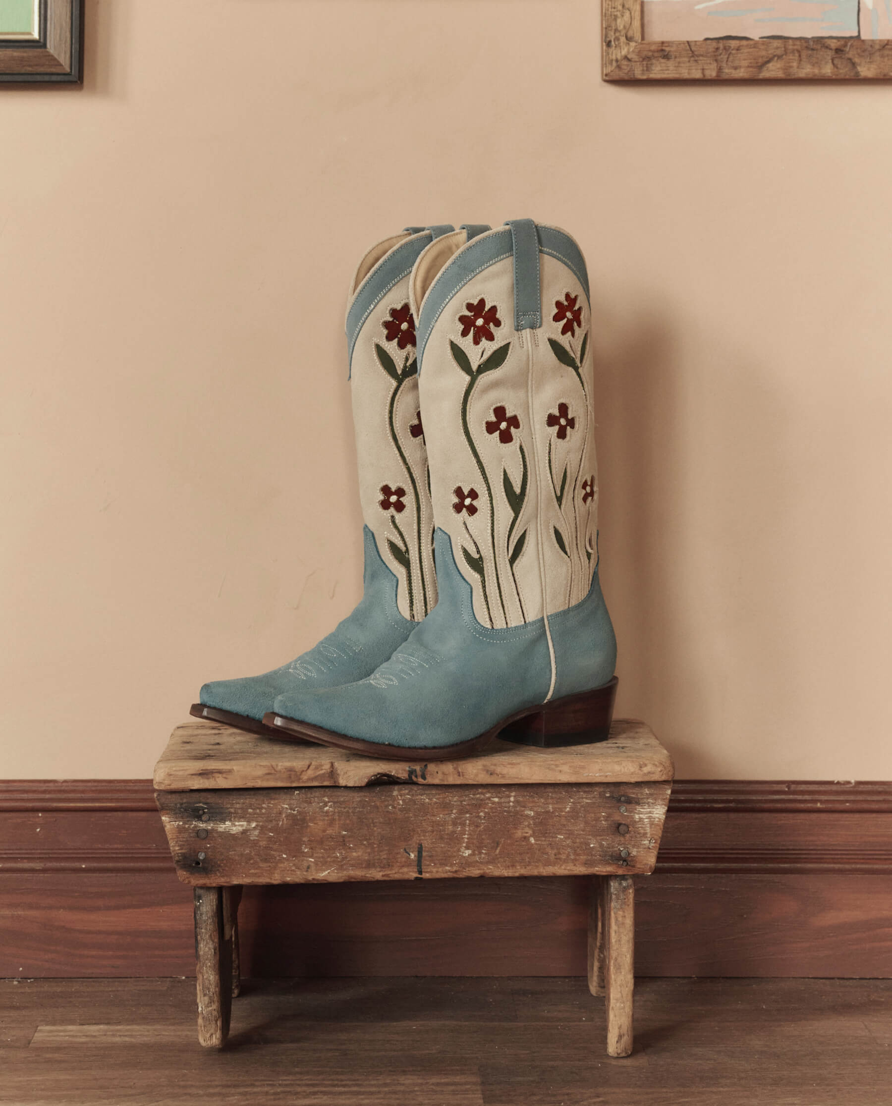 Stetson & THE GREAT. The Cowboy Boot (Suede Floral). -- Washed