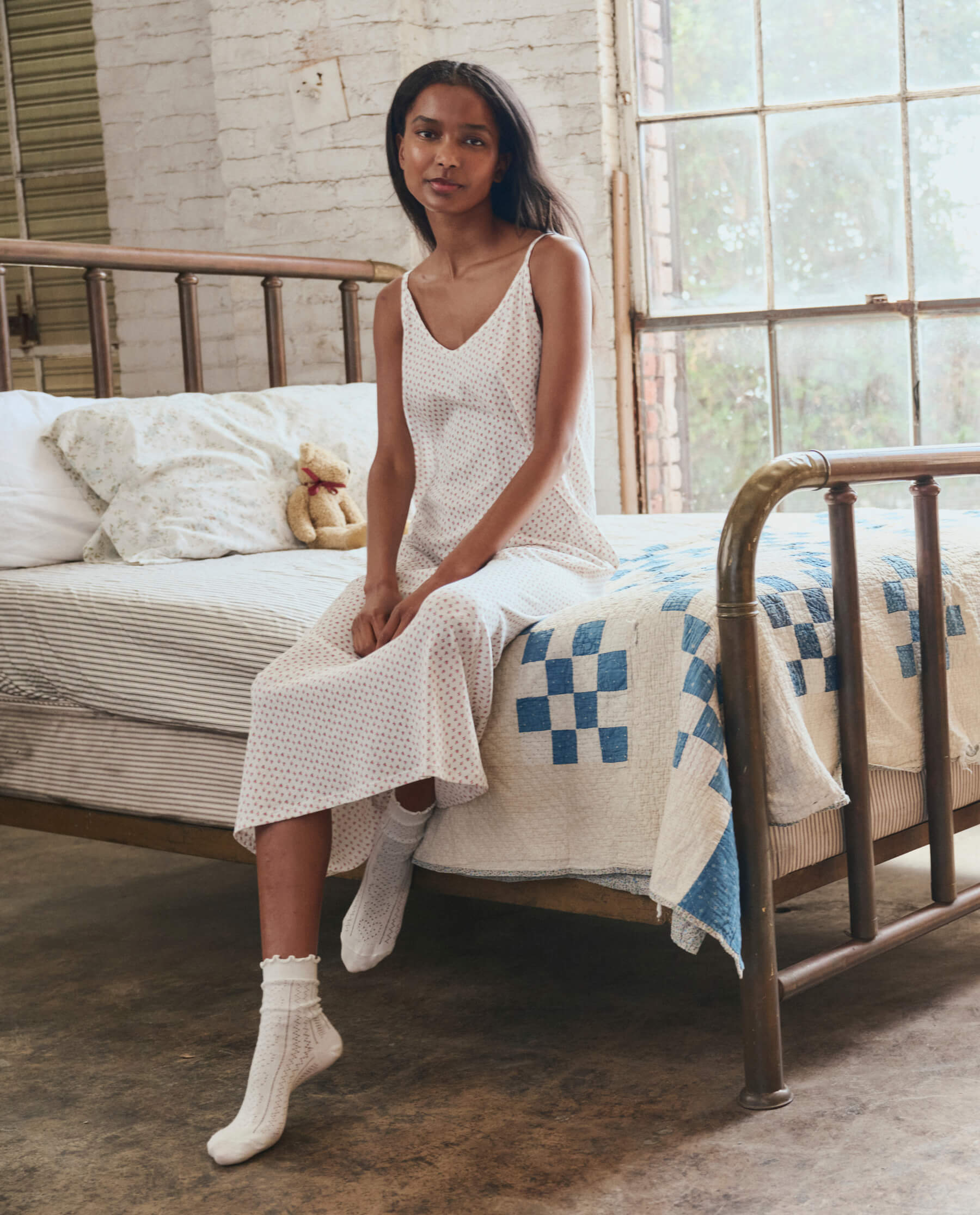 The GREAT. The Slip Sleeper V Neck Dress. -- Calico Rose Calico Rose / 2 / SD109961CR