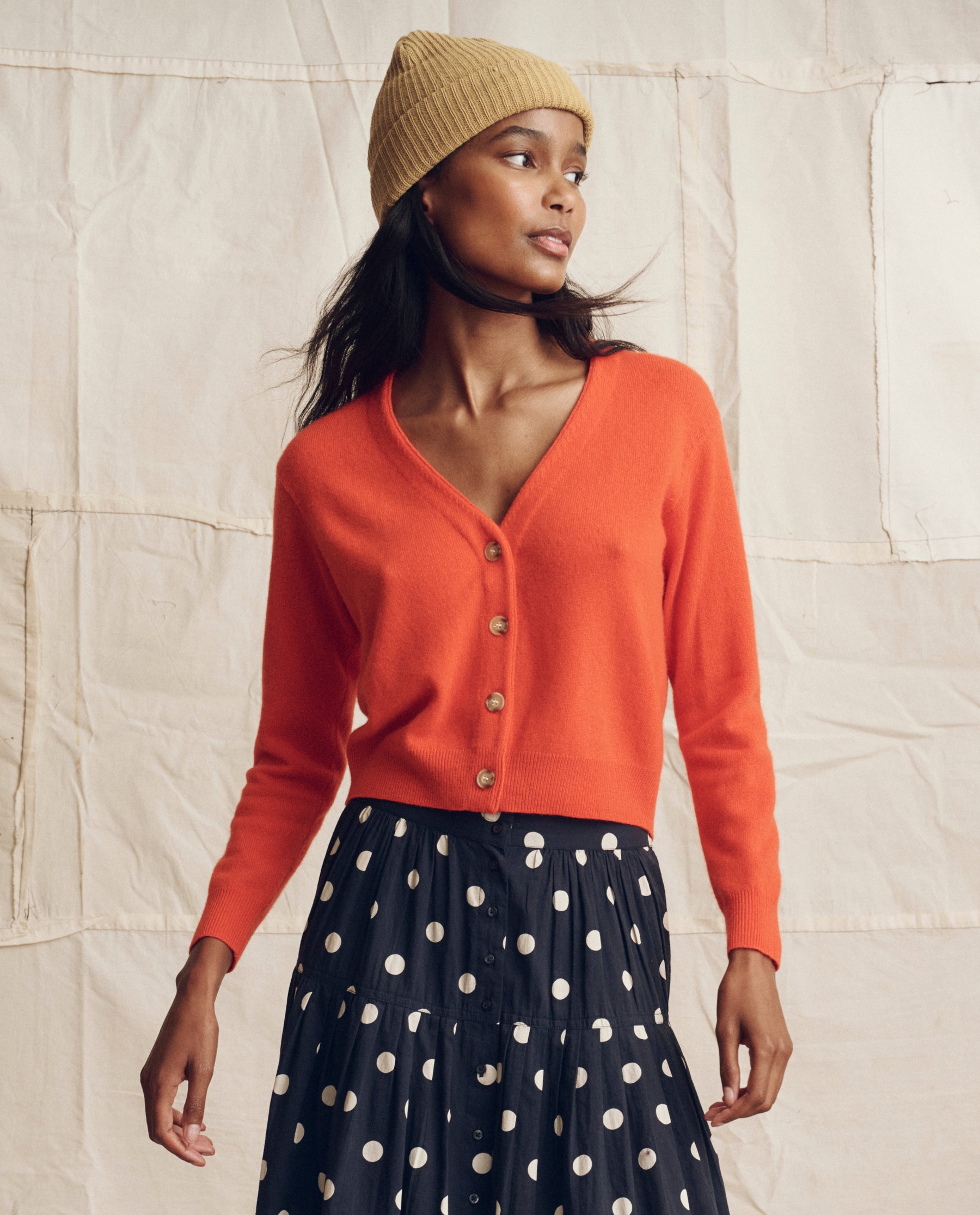 The Cashmere Tiny V Neck Cardigan. -- Hot Orange – The Great.