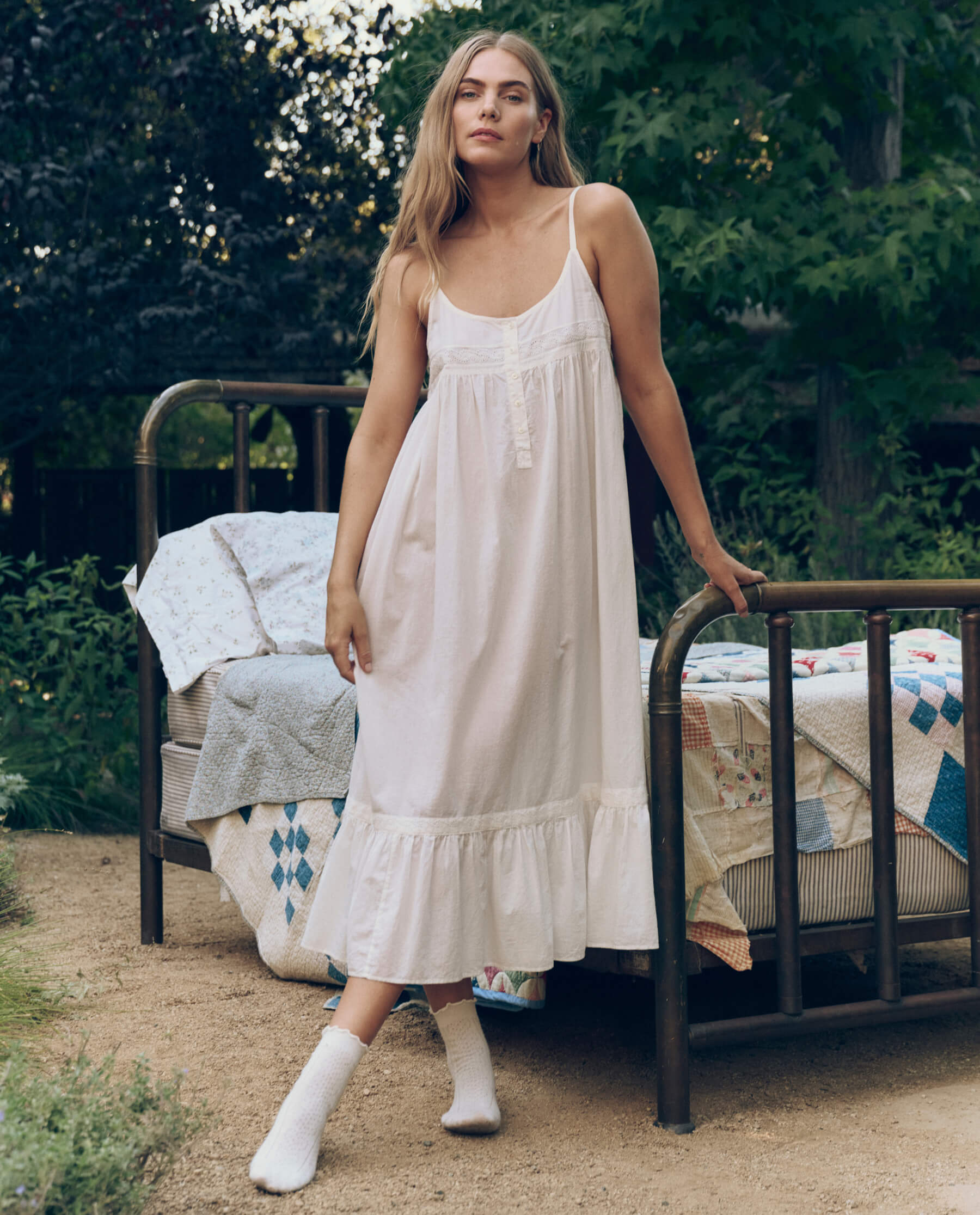 knee length dresses for ladies The Eyelet Ruffle Tank Night Dress. -- True White – The Great
