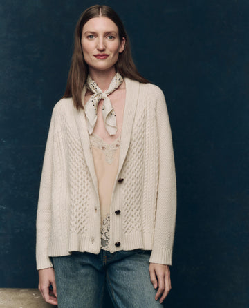 The Cashmere Cable Lodge Cardigan. -- Cream