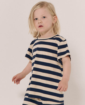 The Little Boxy Crew. Novelty -- Navy and Cream Scholar Stripe TEES THE GREAT. PS24 LITTLE
