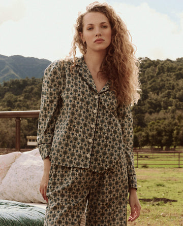 The Pajama Shirt. -- Geo Medallion Print SLEEP TOP THE GREAT. FALL 24 SLEEP