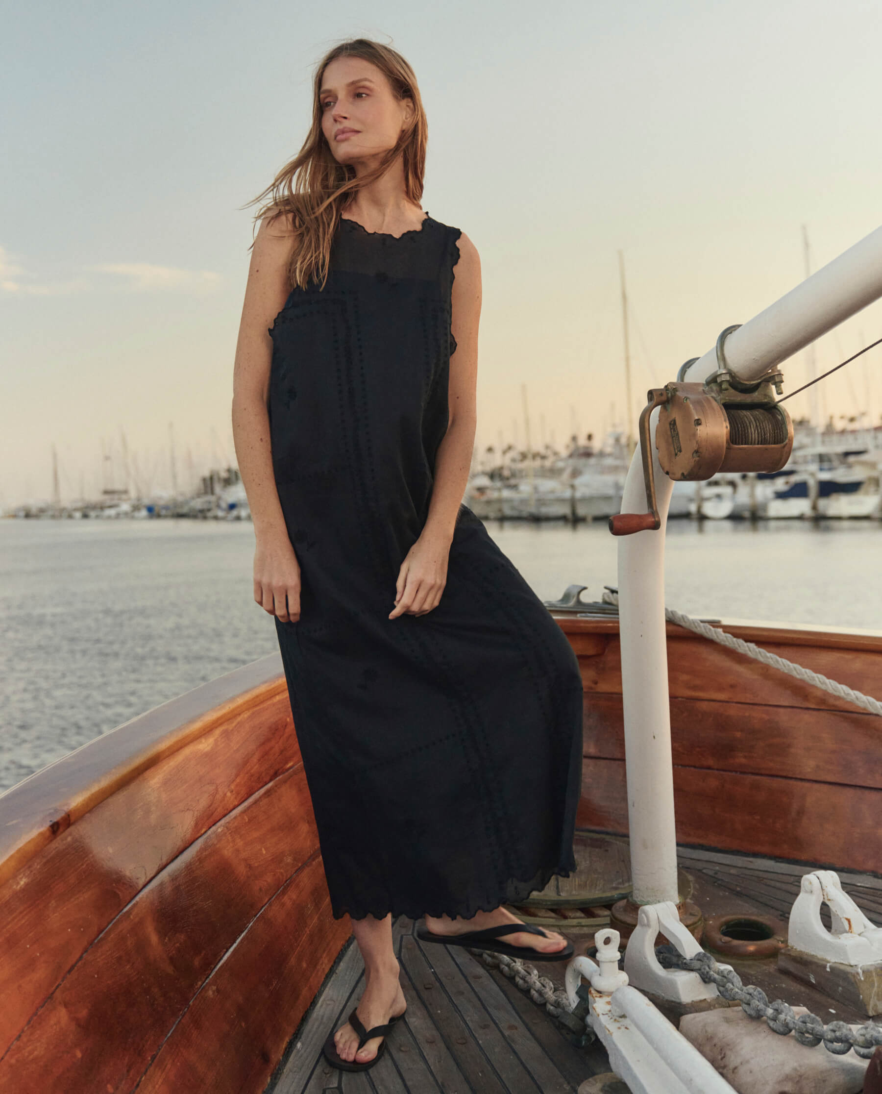 THE SCALLOPED EYELET SHIFT DRESS. Black. 2