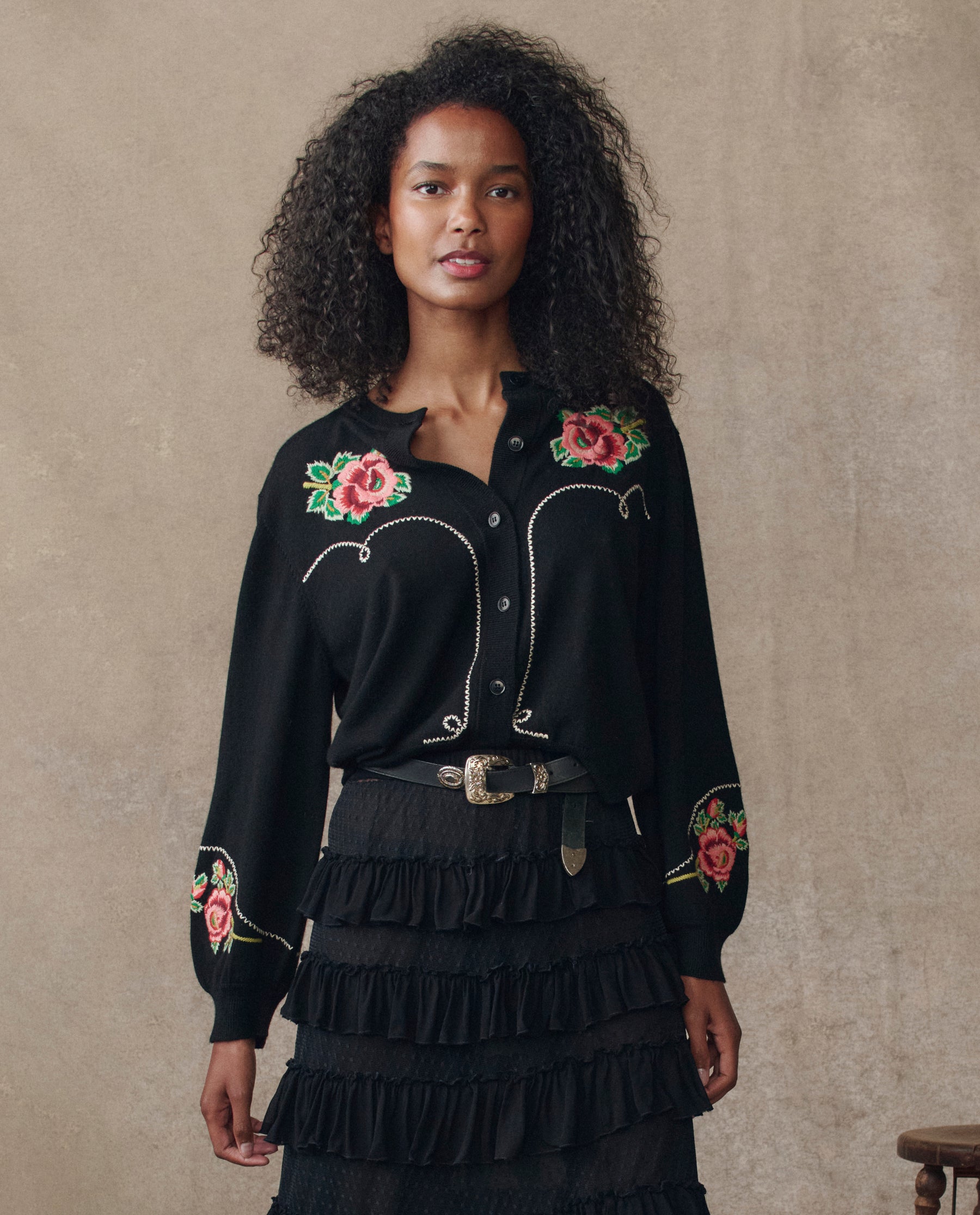 The Heirloom Rose Western Cardigan. -- Black – The Great.