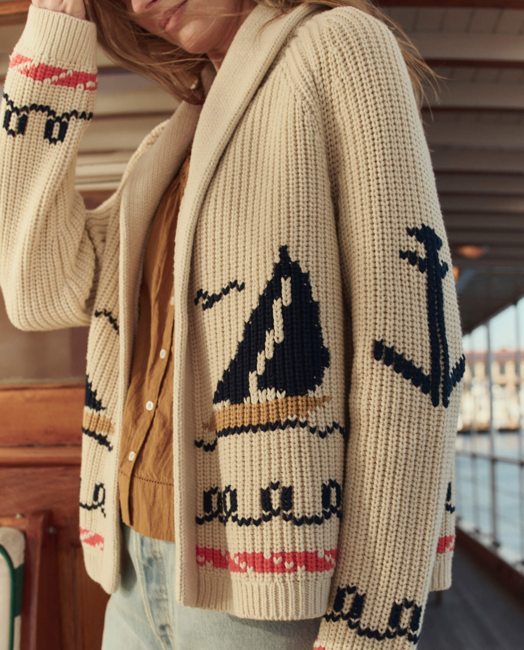 【美品】MARGA SAILOR SUMMER KNIT The Sailboat Lodge Cardigan. -- Cream – The Great.