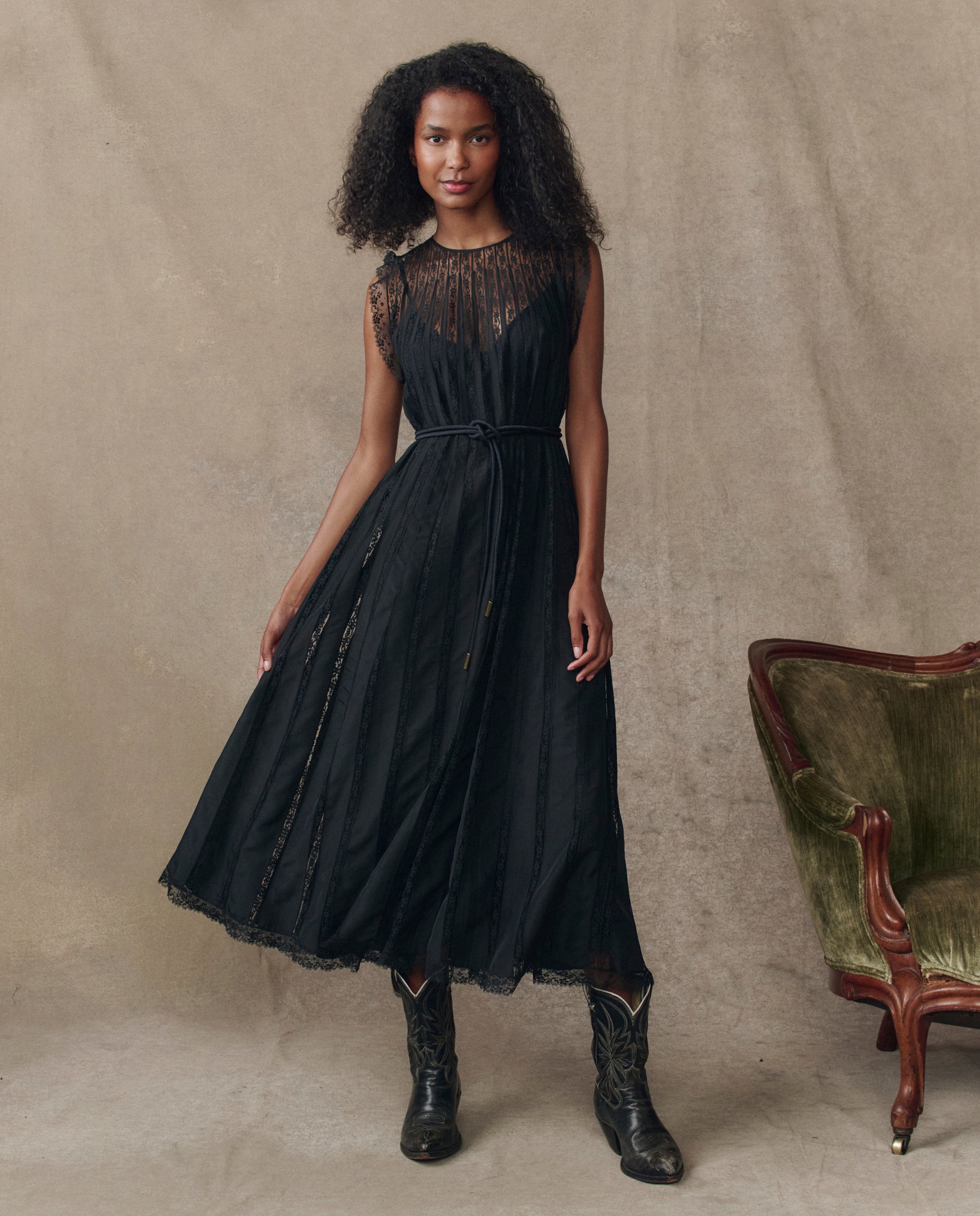 The Keepsake Lace Column Dress. -- Black – The Great.