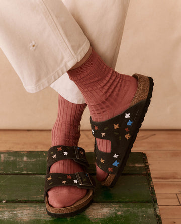 The BIRKENSTOCK Arizona with Hand Painted Tooled Tulip. -- Velvet Gray with Multi SHOE THE GREAT. SU24 BIRKENSTOCK