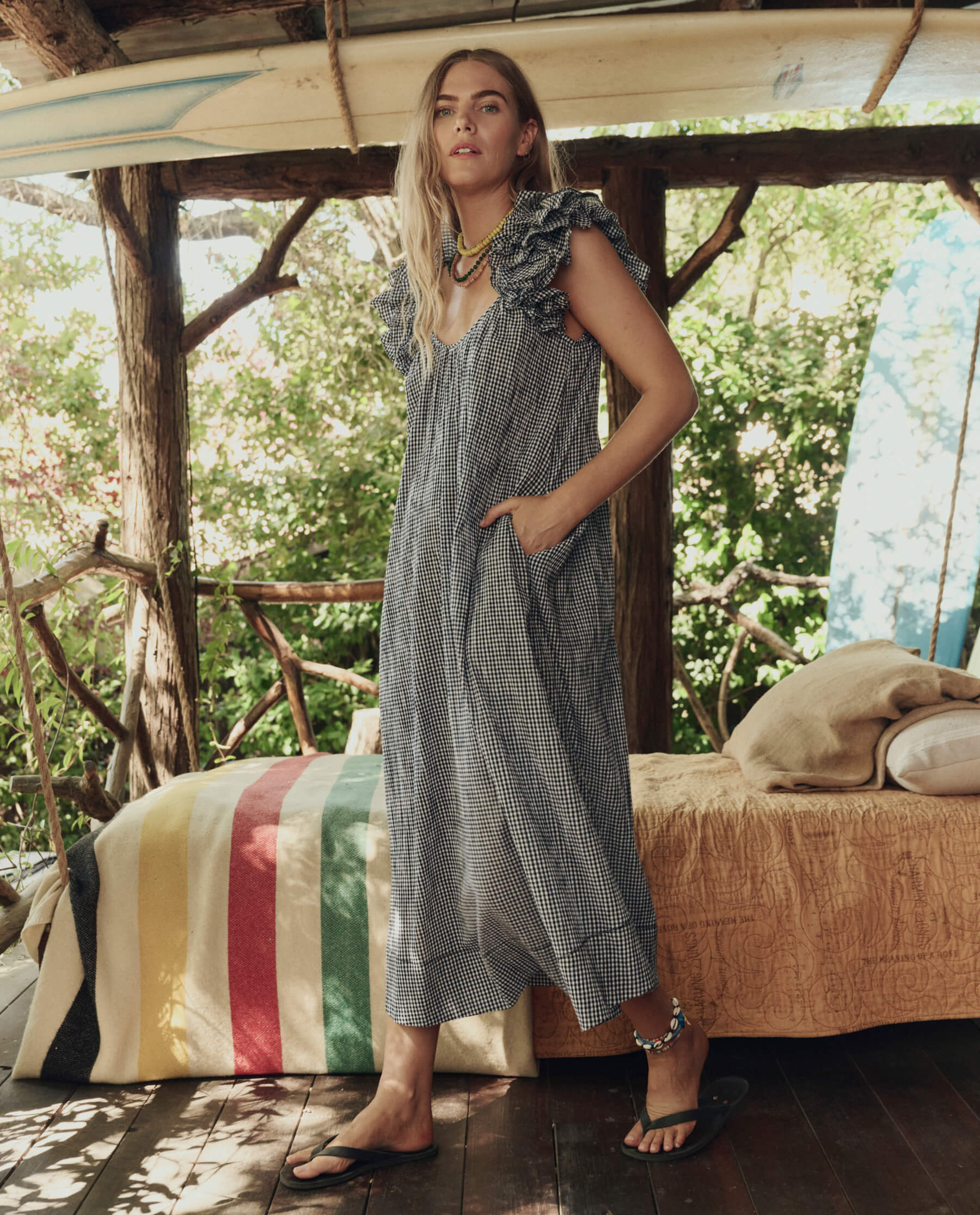 THE GREAT. THE Ruffle Coverup | Plaid/Grey | Size 3