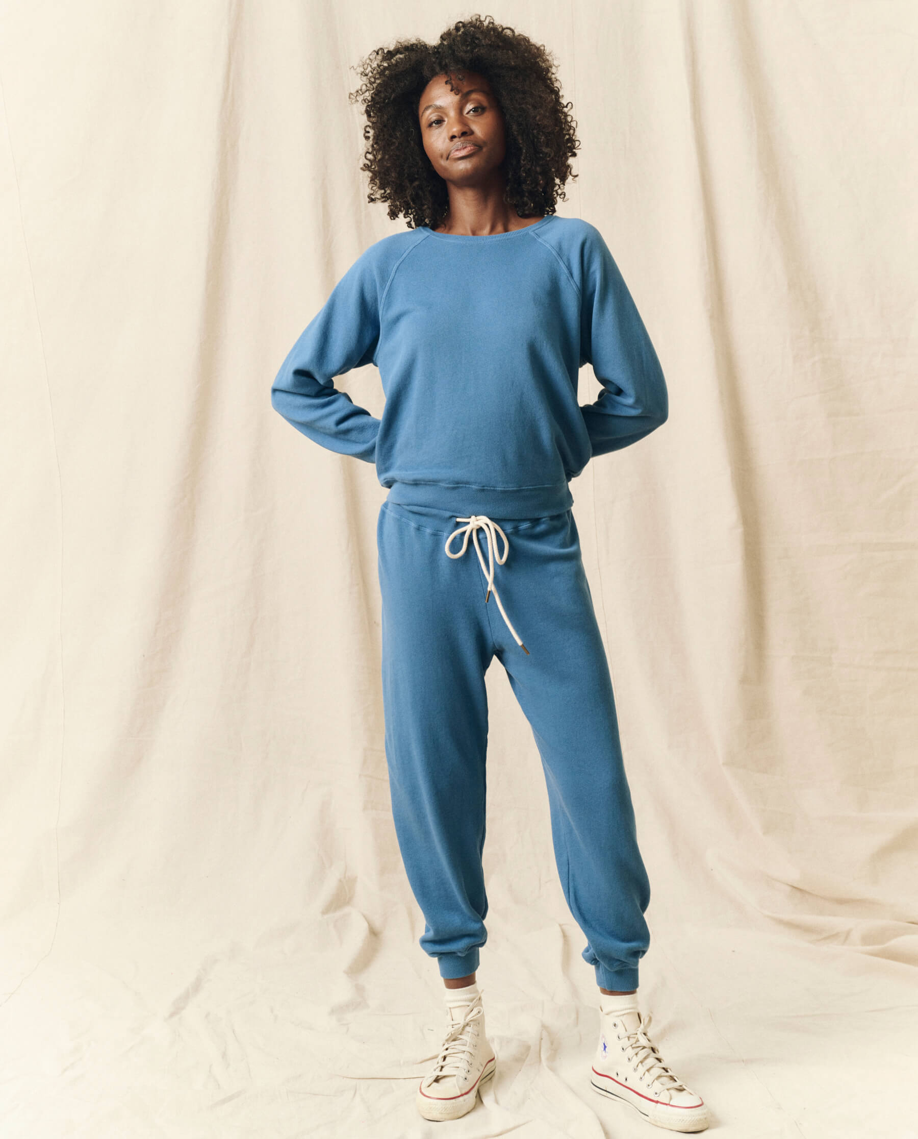 The Cropped Sweatpant. Solid -- Glacier Blue SWEATPANTS THE GREAT. HOL 23 KNITS
