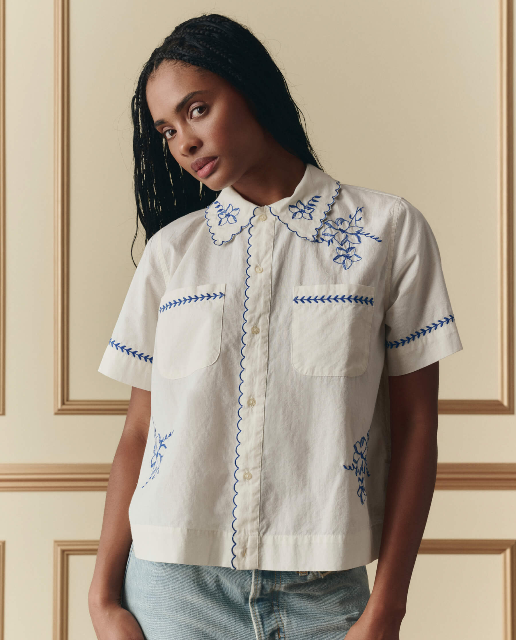 The Bowling Shirt W/ Hanky Embroidery. -- Cream – The Great.