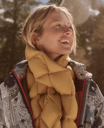 The Down Quilted Puffer Scarf. -- Goldenrod SCARVES THE GREAT. FALL 24 TGO