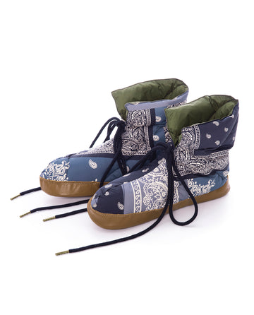 The Down Quilted Puffer Slipper. -- Patchwork Bandana and Evergreen SHOE THE GREAT. FALL 24 TGO