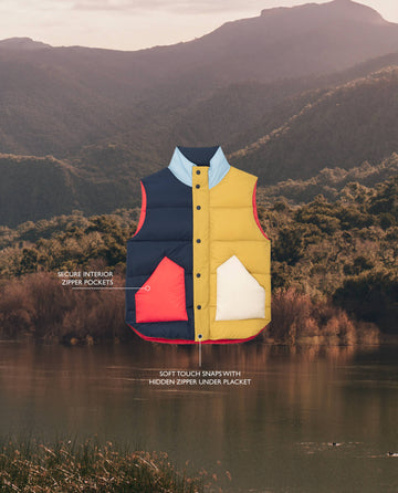 The Down Polar Vest. -- Appalachian Colorblock VEST THE GREAT. FALL 24 TGO