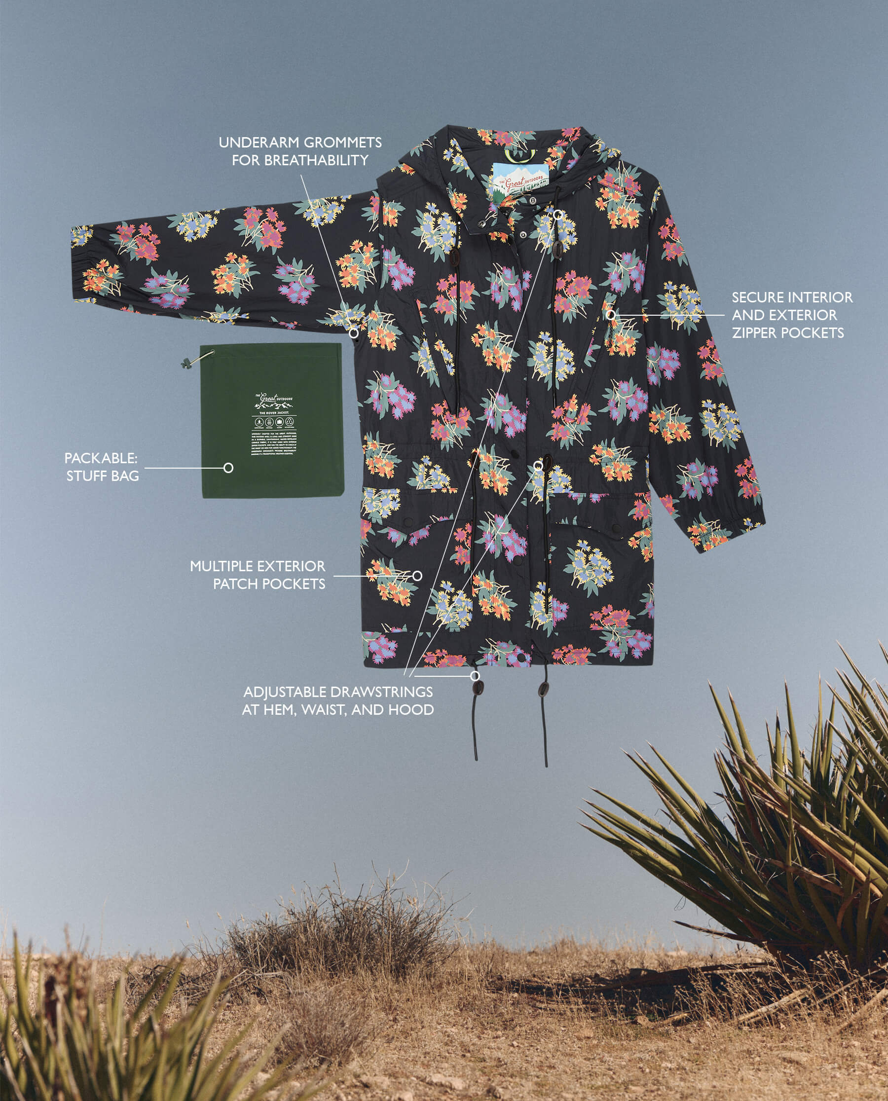 The Rover Jacket. -- Black Palisade Floral JACKET THE GREAT. SP24 TGO