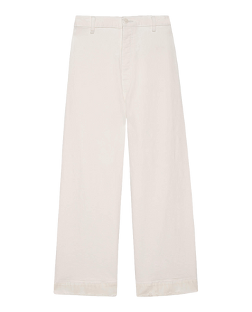 A pair of The Seafair Jean wide-leg pants in Vintage Stone by THE GREAT. PF24, featuring an ultrahigh waist, belt loops, and a front button closure, displayed on a plain background.