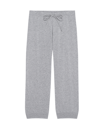 Gray sweatpants from THE GREAT., called "The Lantern Pant" in Heather Grey, feature a drawstring waist and elastic cuffs, displayed flat on a plain background.