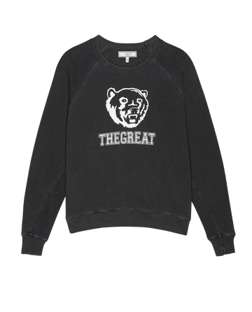 The College Sweatshirt. Graphic -- Washed Black with Bear Graphic SWEATSHIRTS THE GREAT. FALL 24 COLLECTORS
