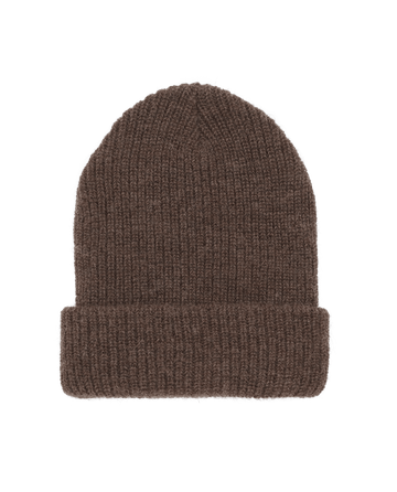 The Natural Alpaca Beanie in brown by THE GREAT. HOL 24 BIRKENSTOCK is crafted from a soft merino-alpaca blend and features a folded brim, shown against a white background.