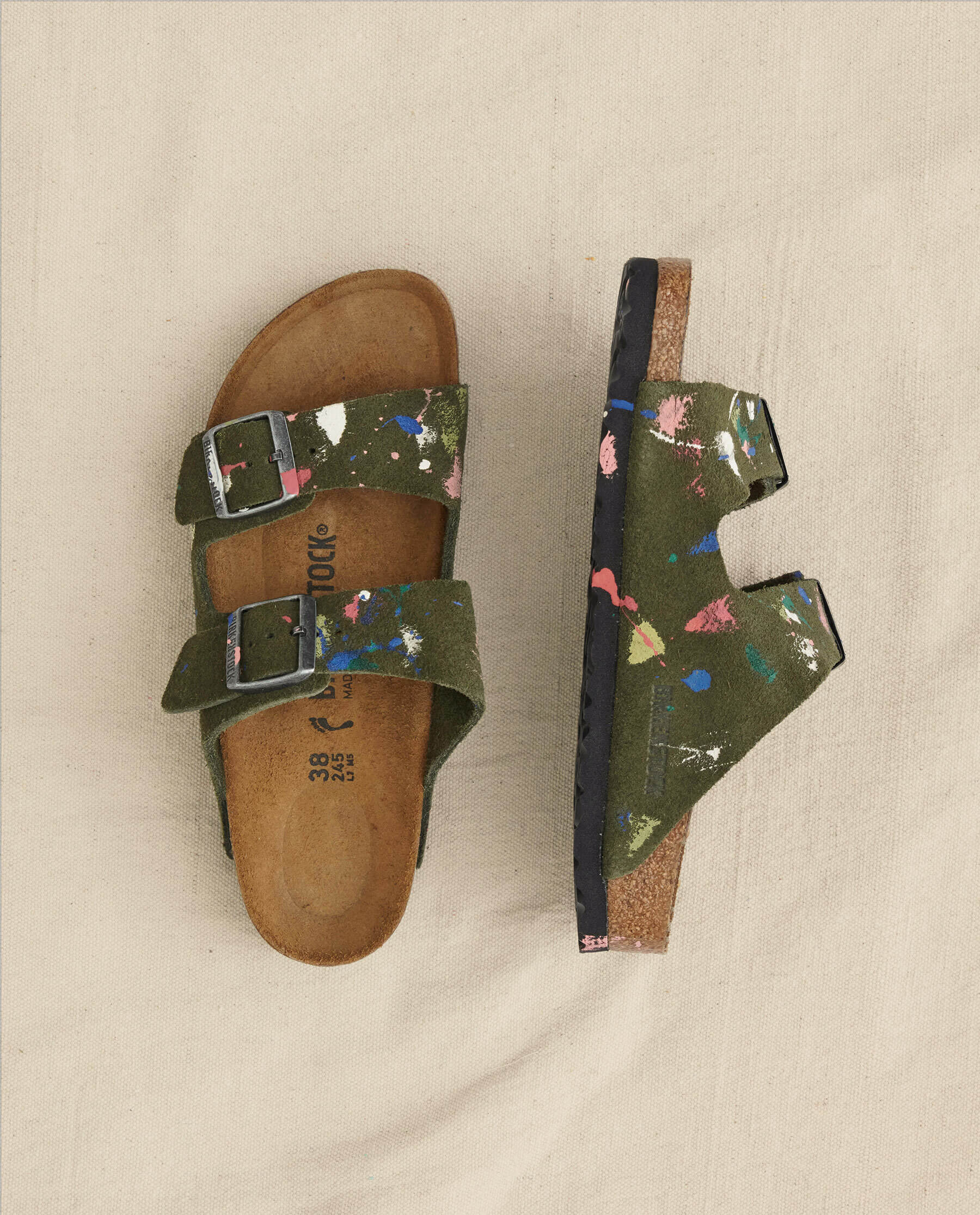 Arizona Thyme Birkenstock with Paint. -- Thyme with Bright Multi Paint SHOE THE GREAT. HOL 23 BIRKENSTOCK