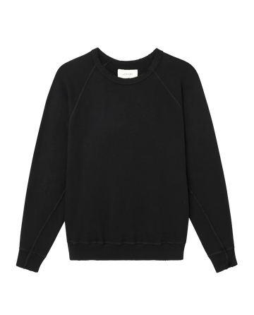 The College Sweatshirt by THE GREAT. CORE KNITS in Solid -- Almost Black features a plain long-sleeved design with ribbed cuffs, a crew neckline, and an oversized, relaxed fit.