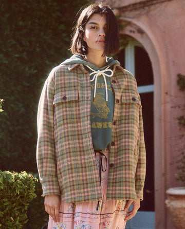 The State Park Shirt Jacket. -- Army and Peach Plaid SHIRTS THE GREAT. PS23 SALE