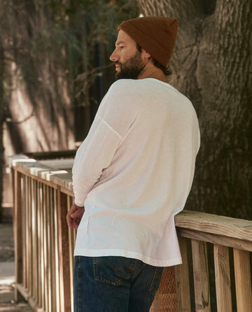 The Men's Boxy Henley. -- True White TEES THE GREAT. HOL 22 MEN