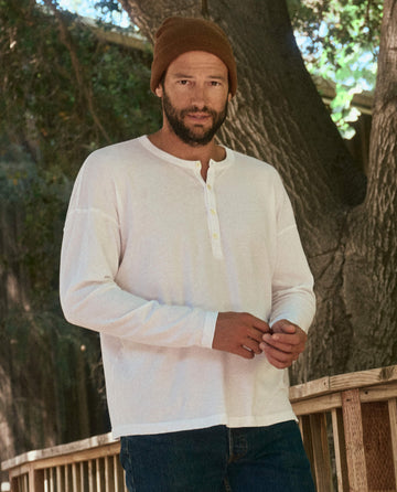 The Men's Boxy Henley. -- True White TEES THE GREAT. HOL 22 MEN