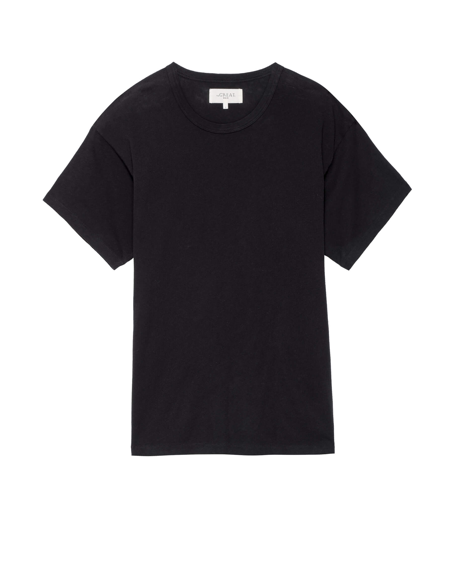 The Men's Boxy Crew. -- ALMOST BLACK TEES THE GREAT. MAN