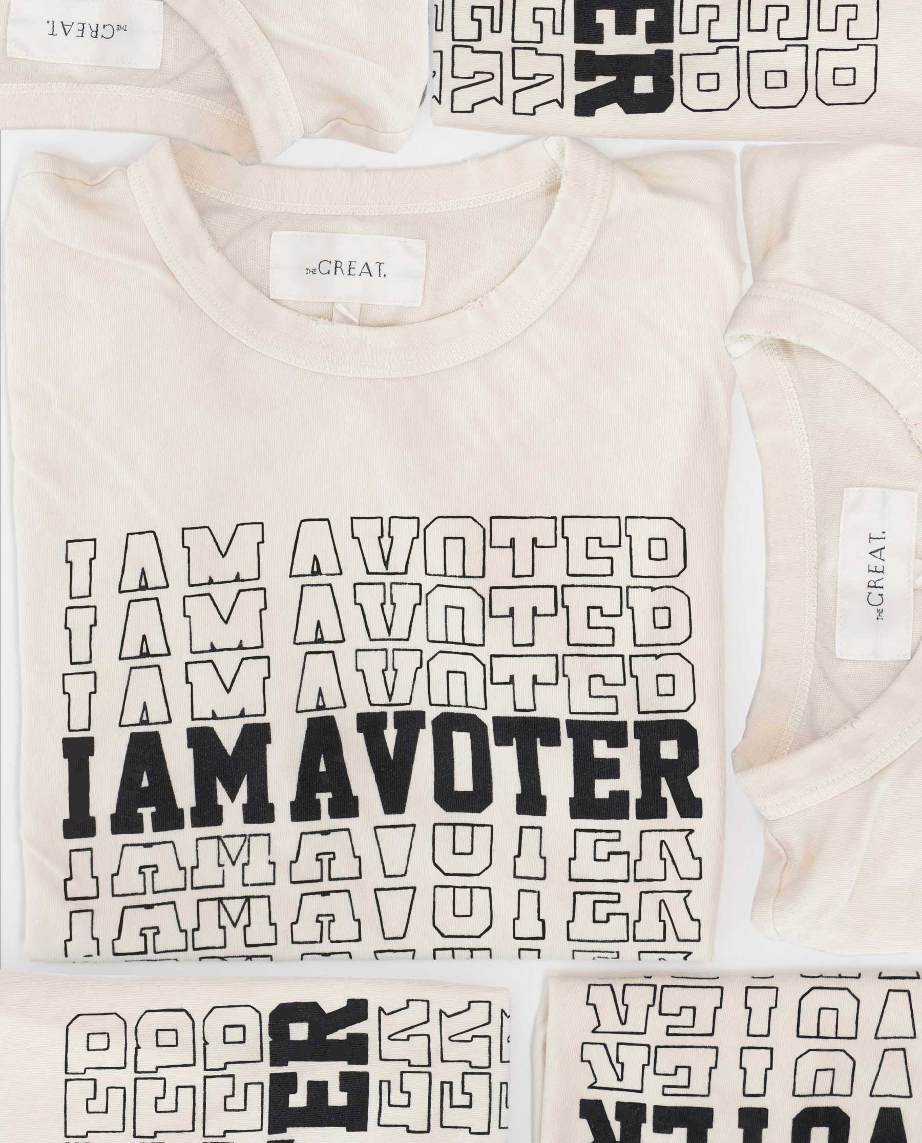 Limited Edition: The I Am A Voter Boxy Crew. -- Washed White TEES The Great.