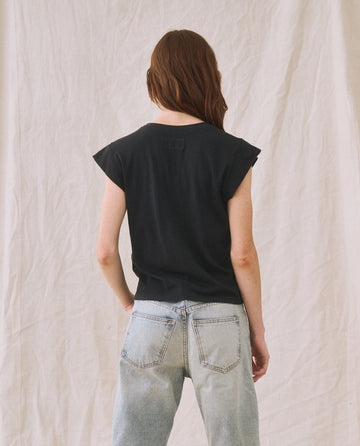 The Peak Shoulder Tee. -- Almost Black TEES THE GREAT. FALL 22 KNITS