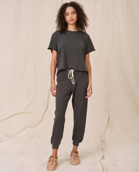 The Crop Tee. Solid -- WASHED BLACK – The Great.