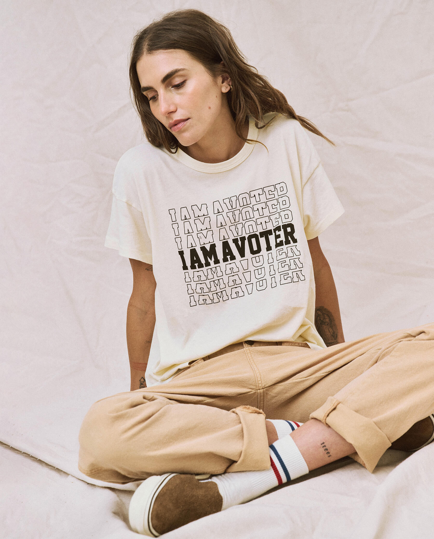Limited Edition: The I Am A Voter Boxy Crew. -- Washed White TEES The Great.