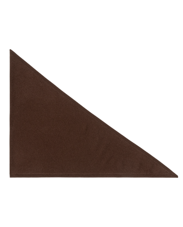 The Cashmere Kerchief Scarf in Chocolate by THE GREAT. H25 CASHMERE shown as a right-angled triangle laid flat on a white background.