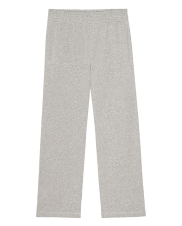 THE GREAT. H25 CORE FLEECEBACK The Fleece Victory Sweatpant in Heather Grey, featuring a straight-leg fit, elastic waistband, and side pockets, displayed flat on a white background.