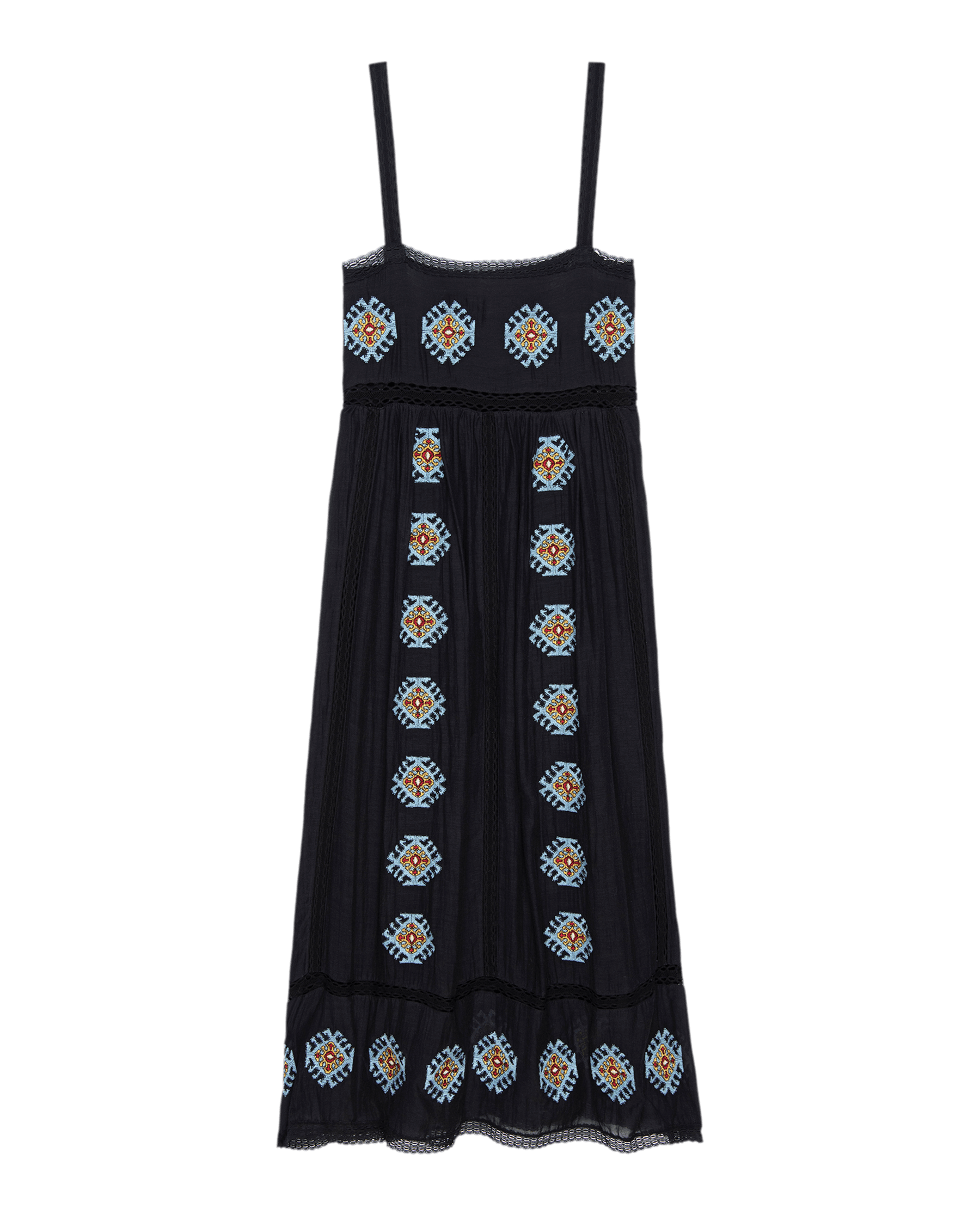 The Roam Dress with Folklore Embroidery. -- Black DRESSES THE GREAT. PF24