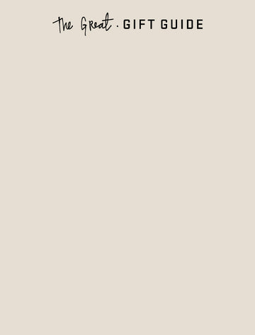 Text on a plain beige background reads "The Great. Gift Guide" in black, with "The Great." in script and "GIFT GUIDE" in uppercase block letters.