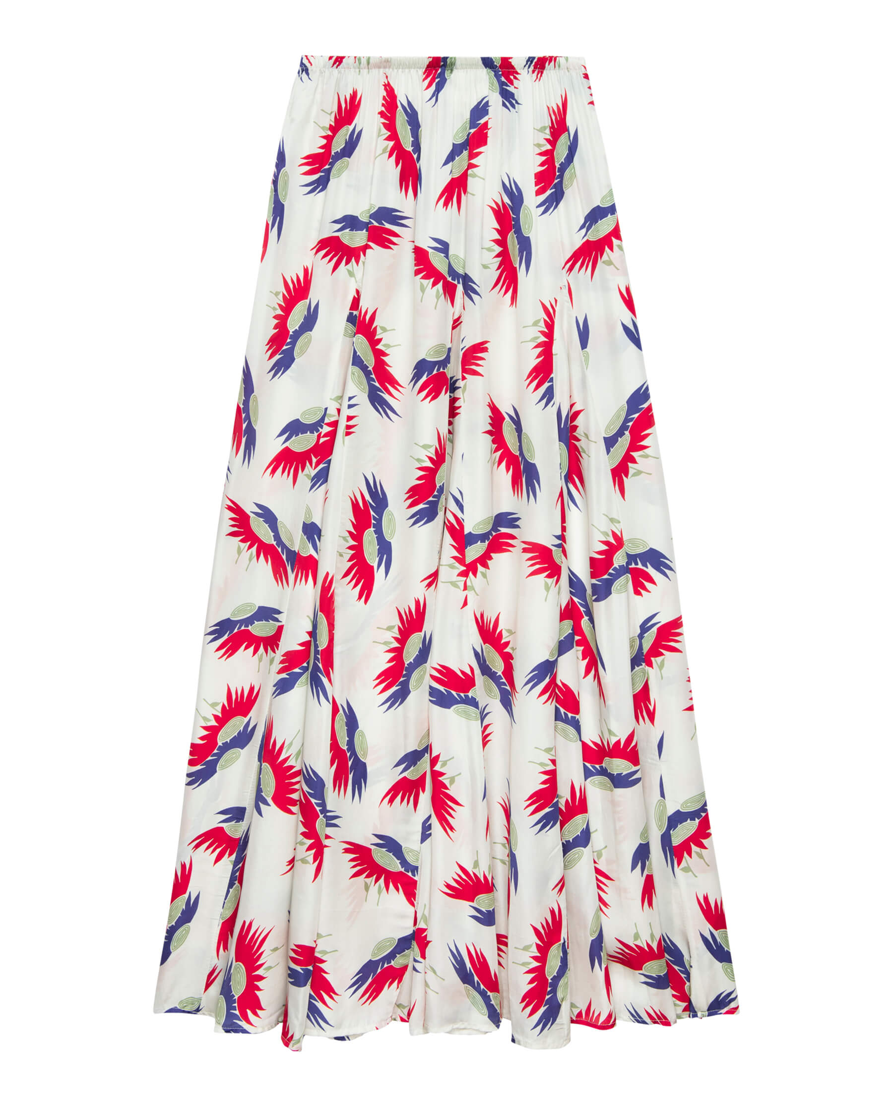 The Godet Skirt. -- White Birds Of Paradise Print SKIRTS THE GREAT. SP24 D1