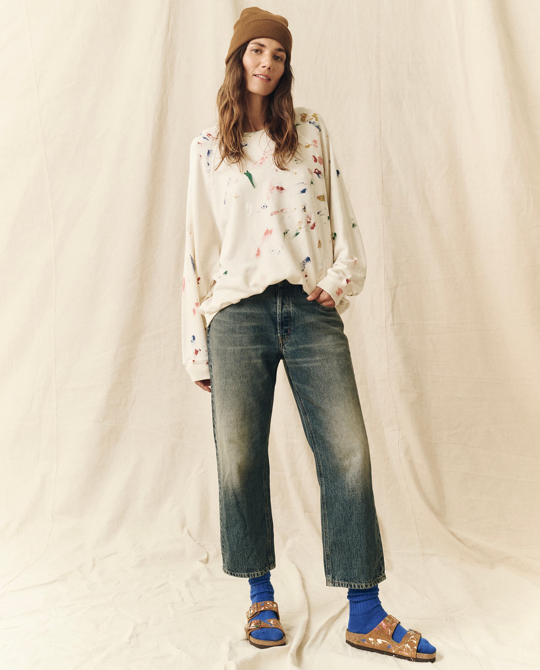 The Slouch Sweatshirt. Novelty -- Washed White with Paint