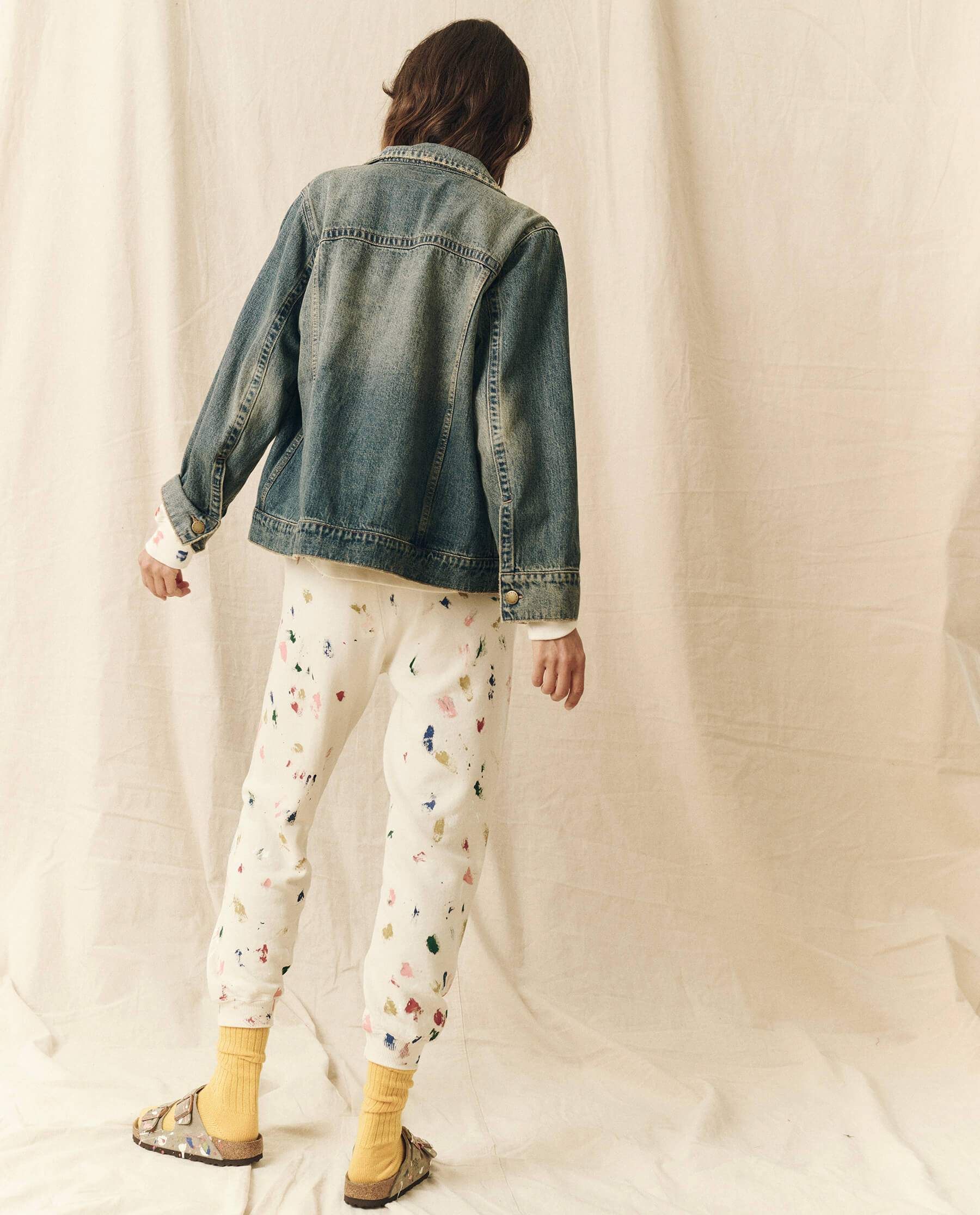 The Cropped Sweatpant. Novelty -- Washed White with Paint