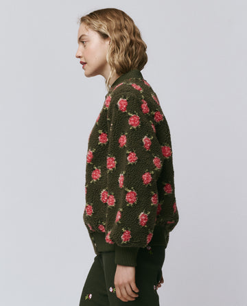 The Zip Front Plush Bomber. -- Woodland Green