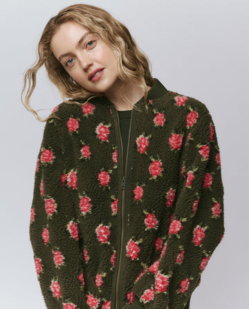 The Zip Front Plush Bomber. -- Woodland Green