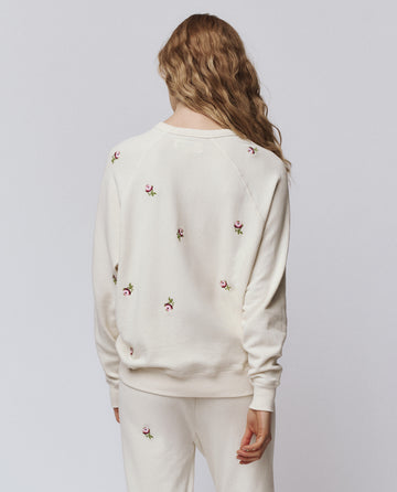 The College Sweatshirt. Embroidered -- Washed White With Embroidered Roses