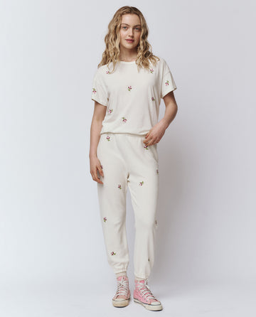 The Boxy Crew. Embroidered -- Washed White With Embroidered Roses