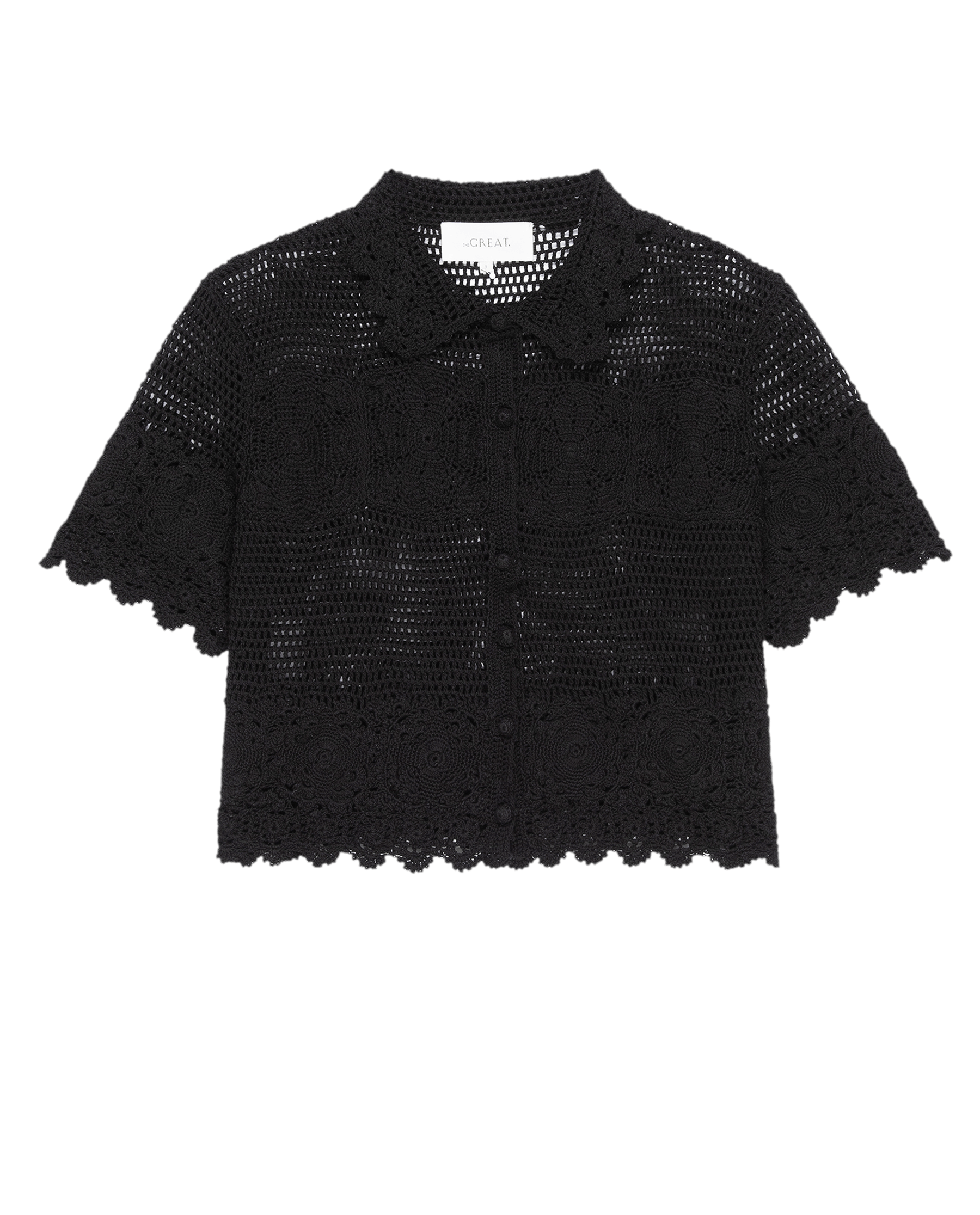 The Crochet Polo Top. -- Black SHIRTS THE GREAT. PF24