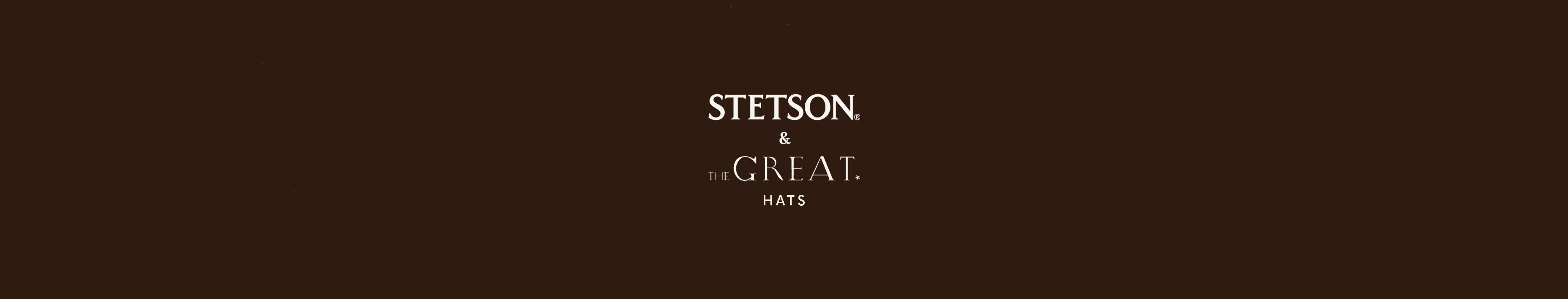 Centered text on a dark brown background reads: "STETSON & GREAT HATS" in white, with varying font sizes and spacing.