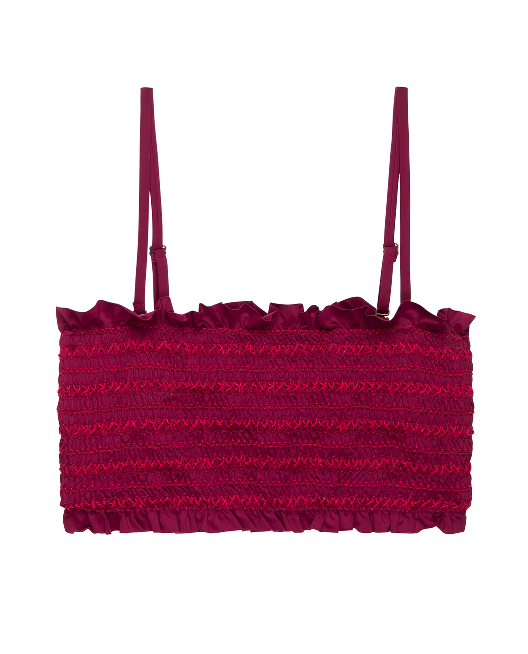 The Smocked Bandeau. -- Ruby with Red Smocking SWIM TOPS THE GREAT. SP24 SWIM