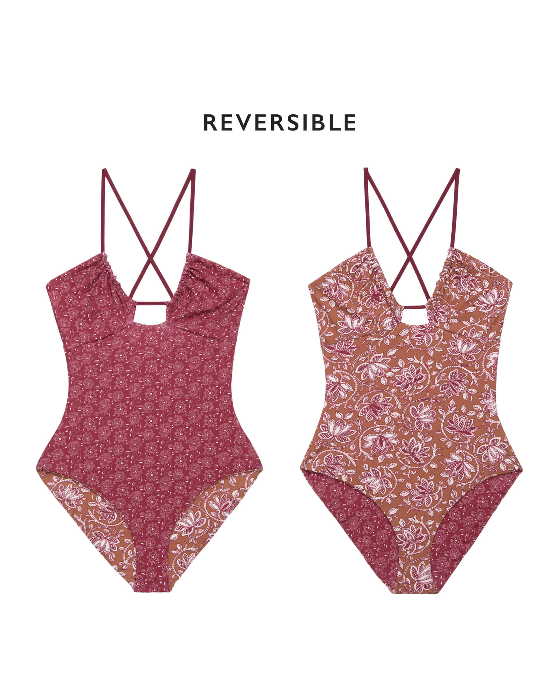 The Reversible Keyhole One Piece. -- Ruby Bandana Daisy and Golden Sand Oasis SWIM ONE PIECES THE GREAT. SP24 SWIM